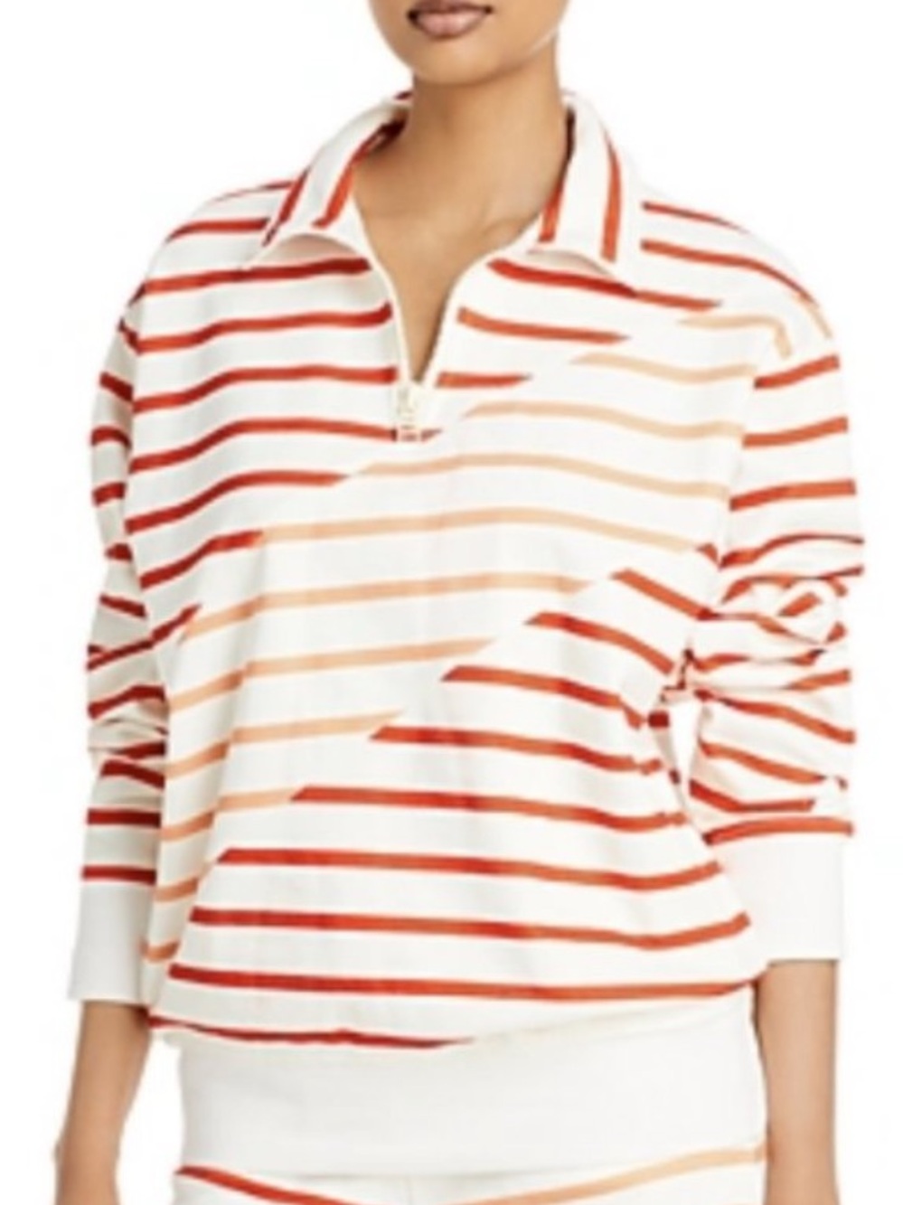 Solid & Striped Pullover Medium Quarter Zip Orange Red Beach Cover Up Terry